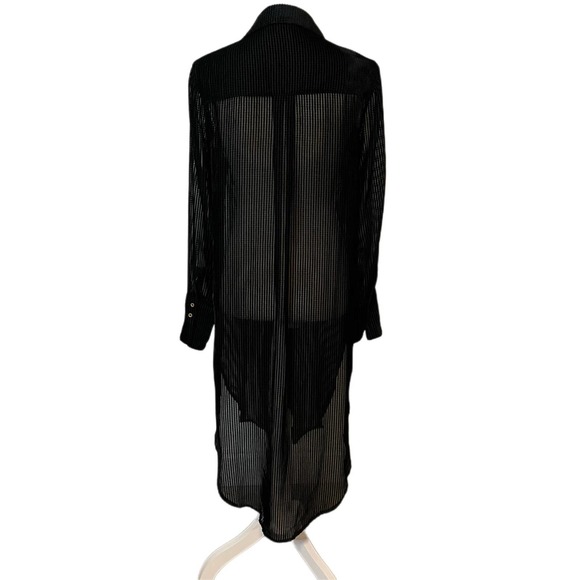 Anthropologie Akemi + Kin Black Sheer Long Sleeve Button-Down Tunic Size M - Picture 4 of 7